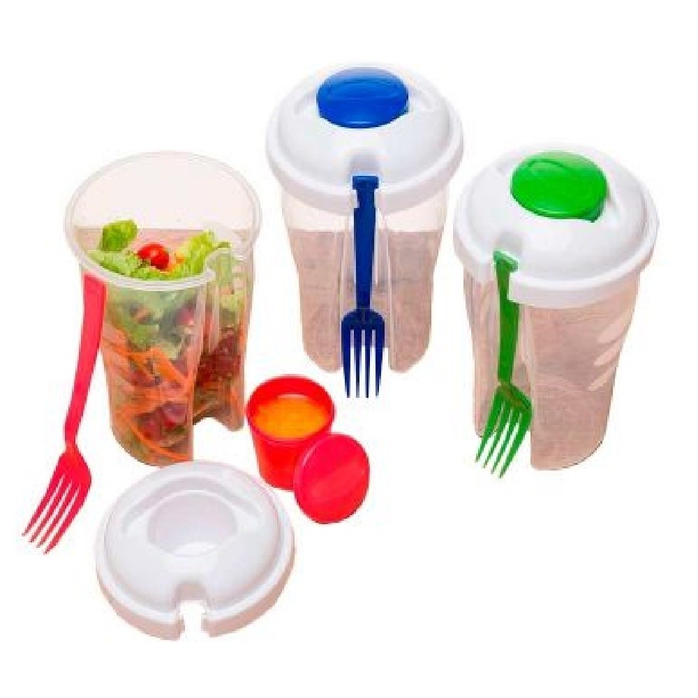 Copo Salada 850ml com Garfo e Suporte para Molho-13719